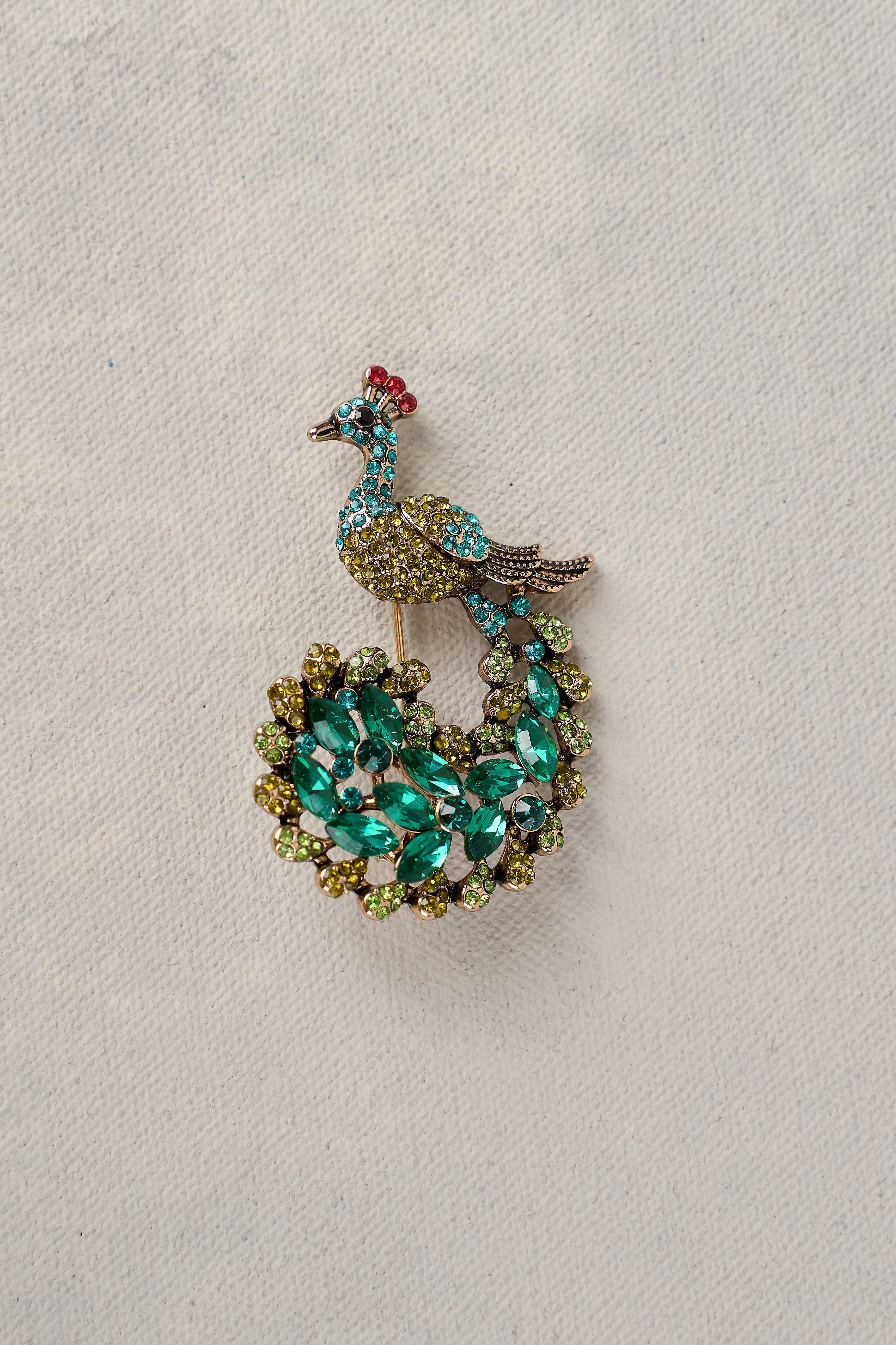 Peacock Glass Stone Brooch - Multicolour