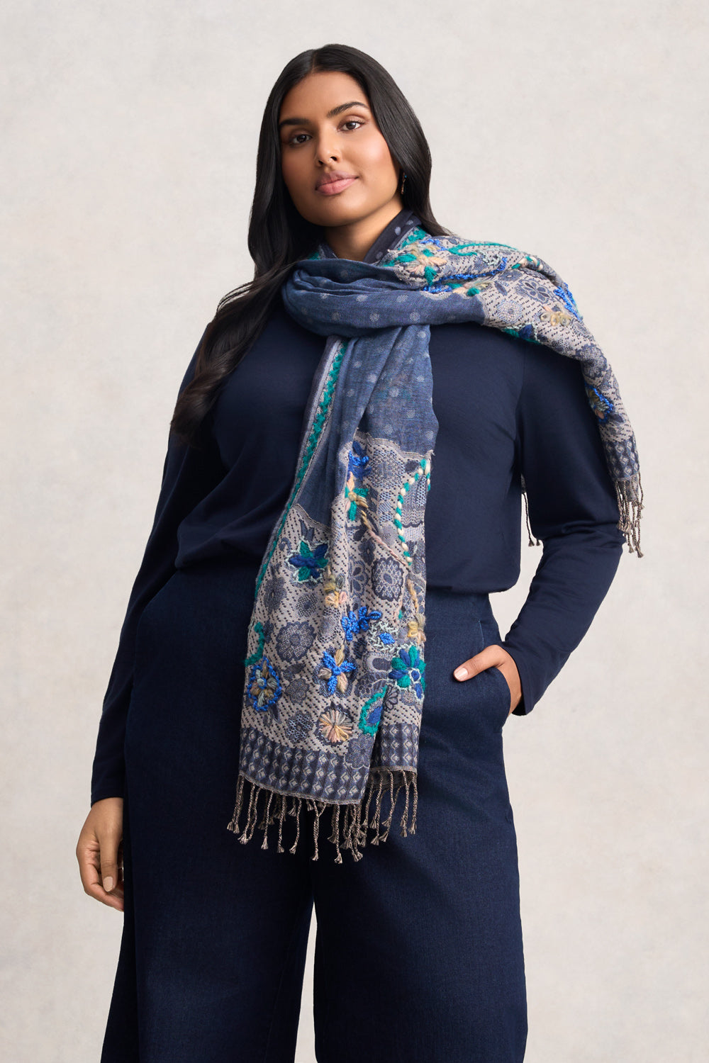 Fancy Embellished Blanket Scarf - Multicolour
