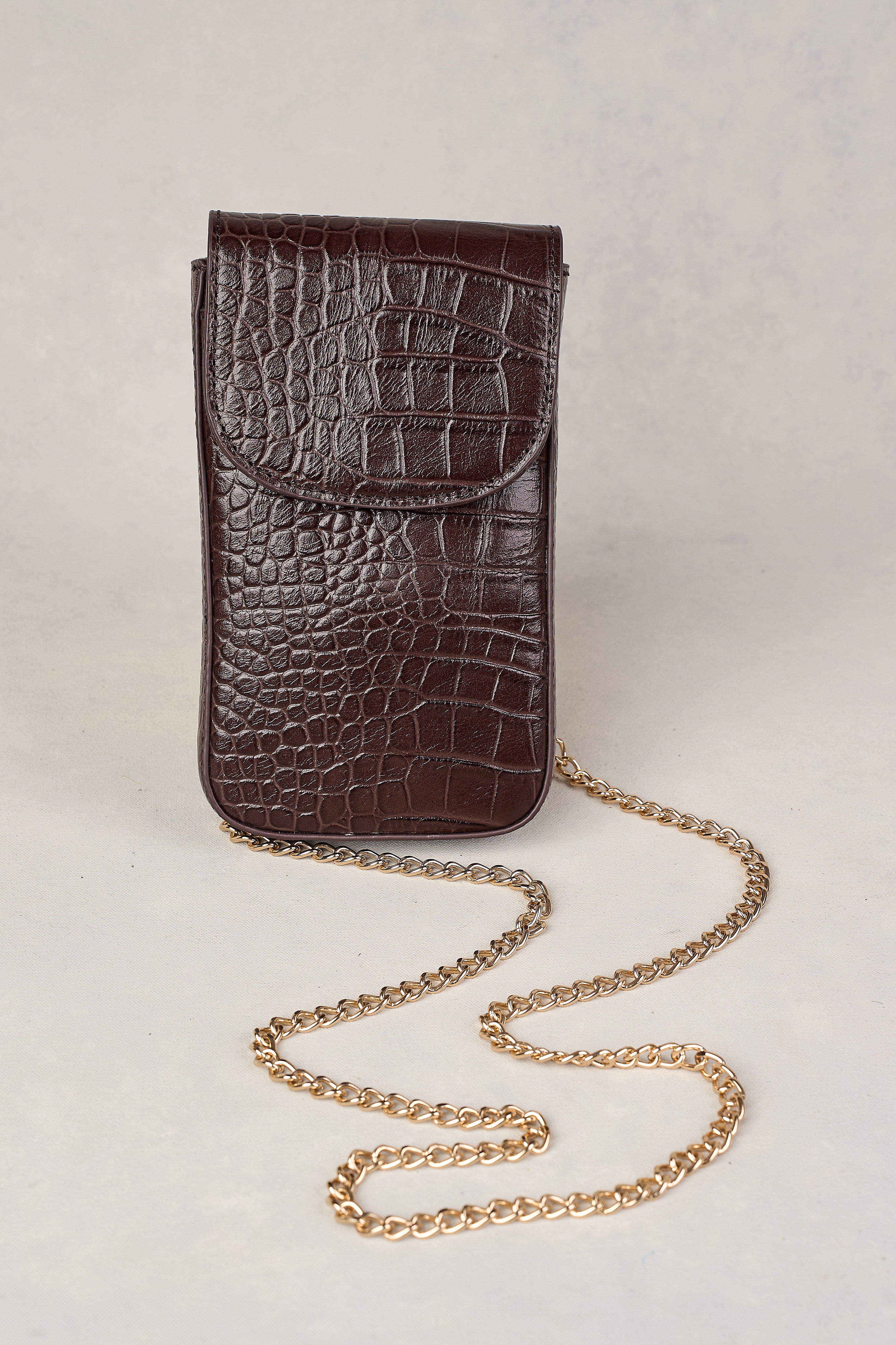 Charlotte Croc Phone Bag - Chocolate