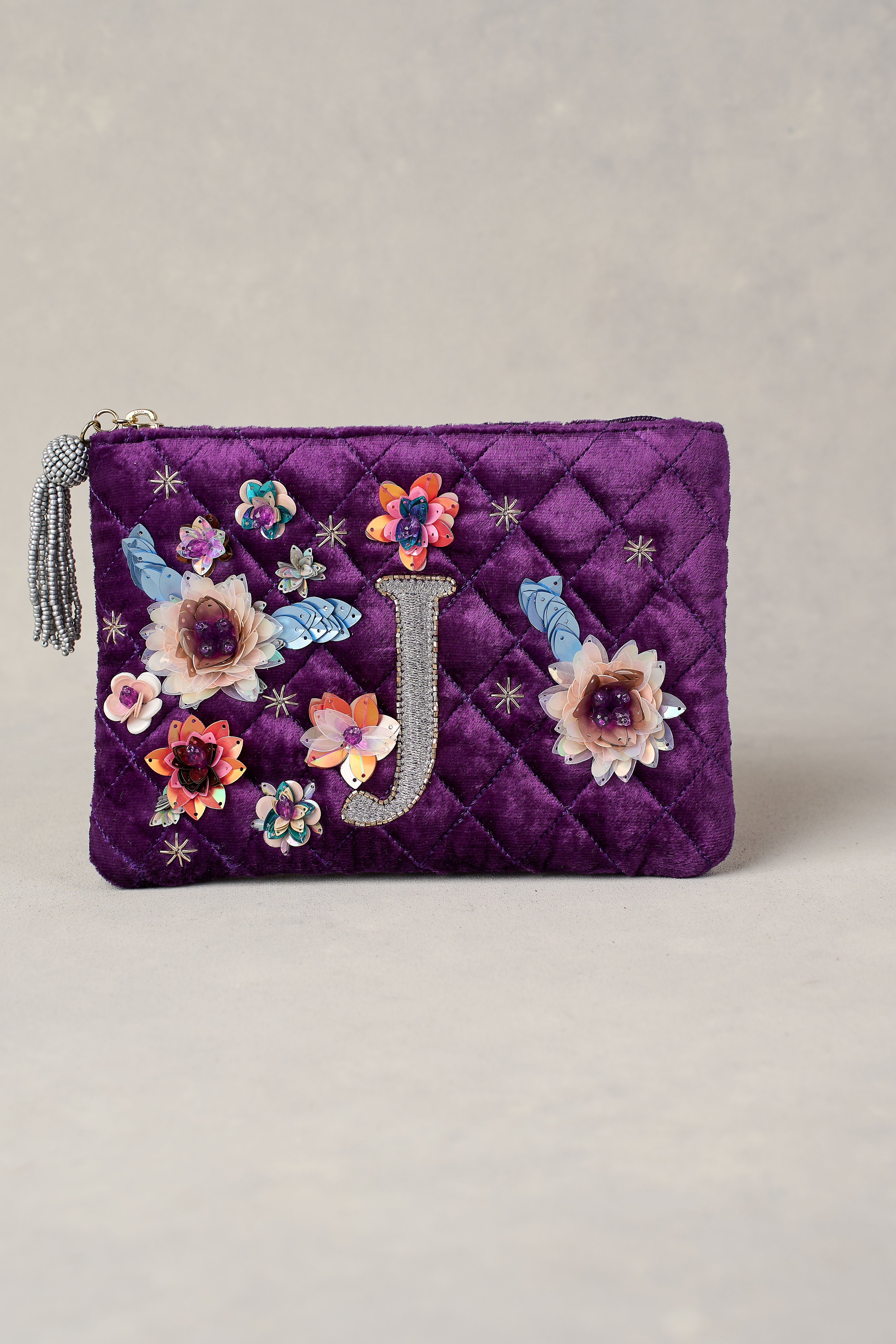 J Monogram Cosmetic Bag - Purple