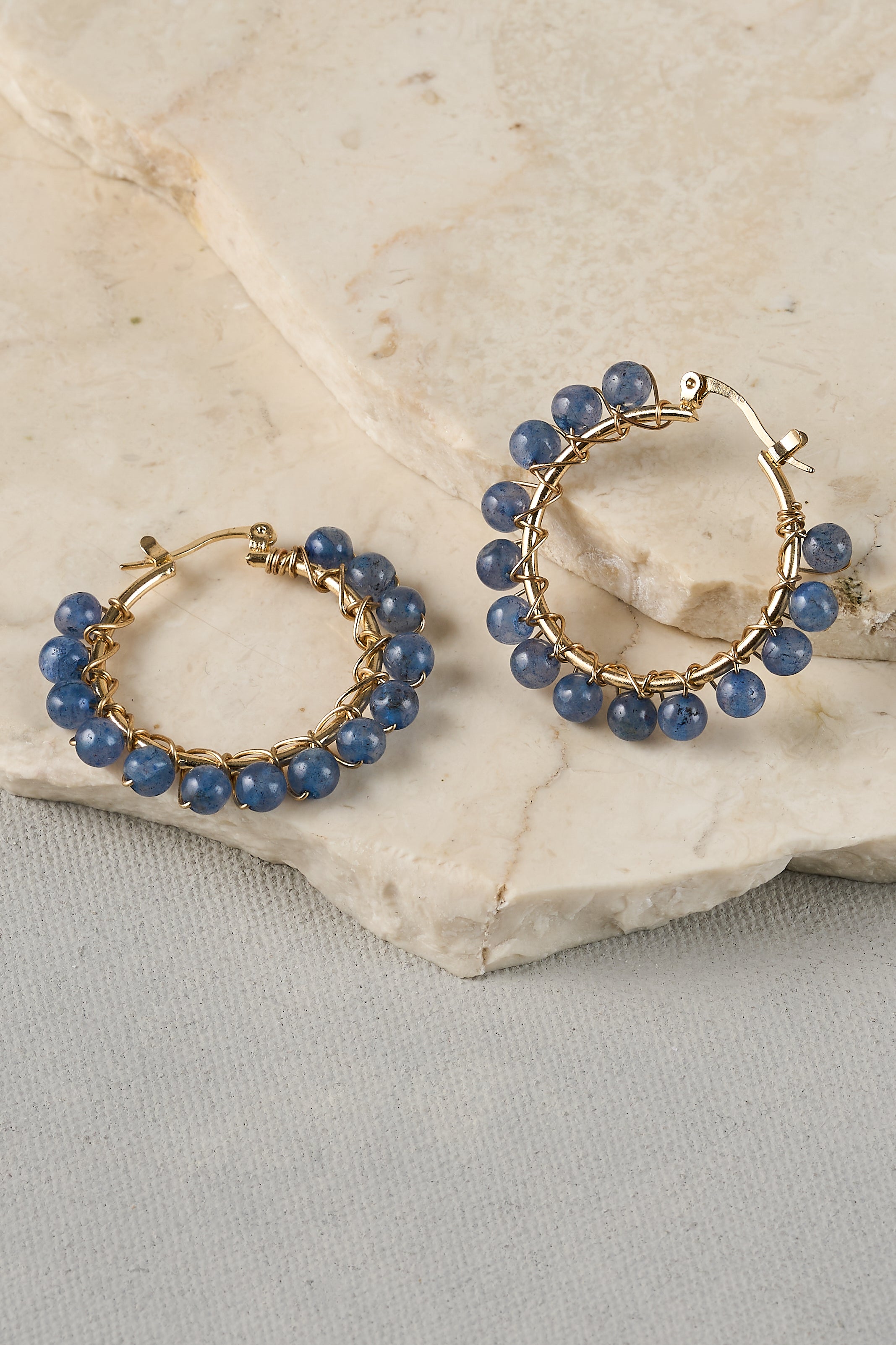 Semi Precious Stone Hoops - Navy