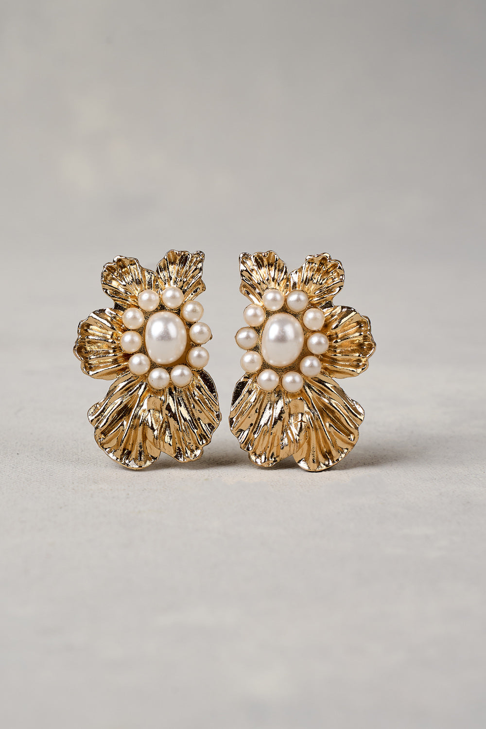 Monique Statement Floral Studs - Gold