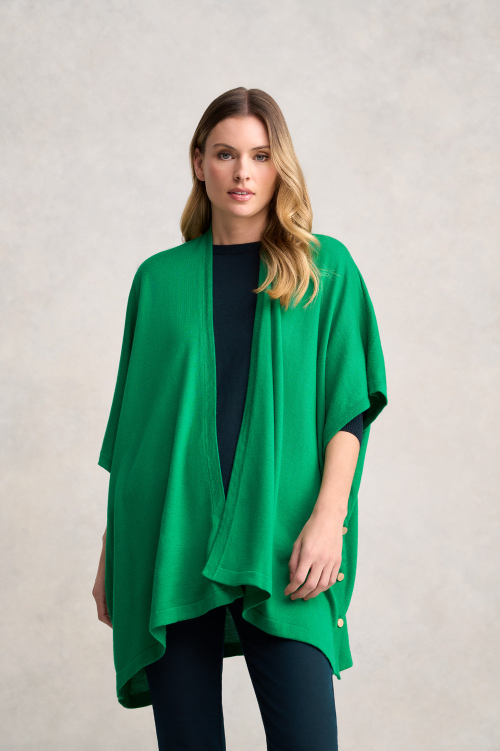 Button Merino Wrap - Emerald