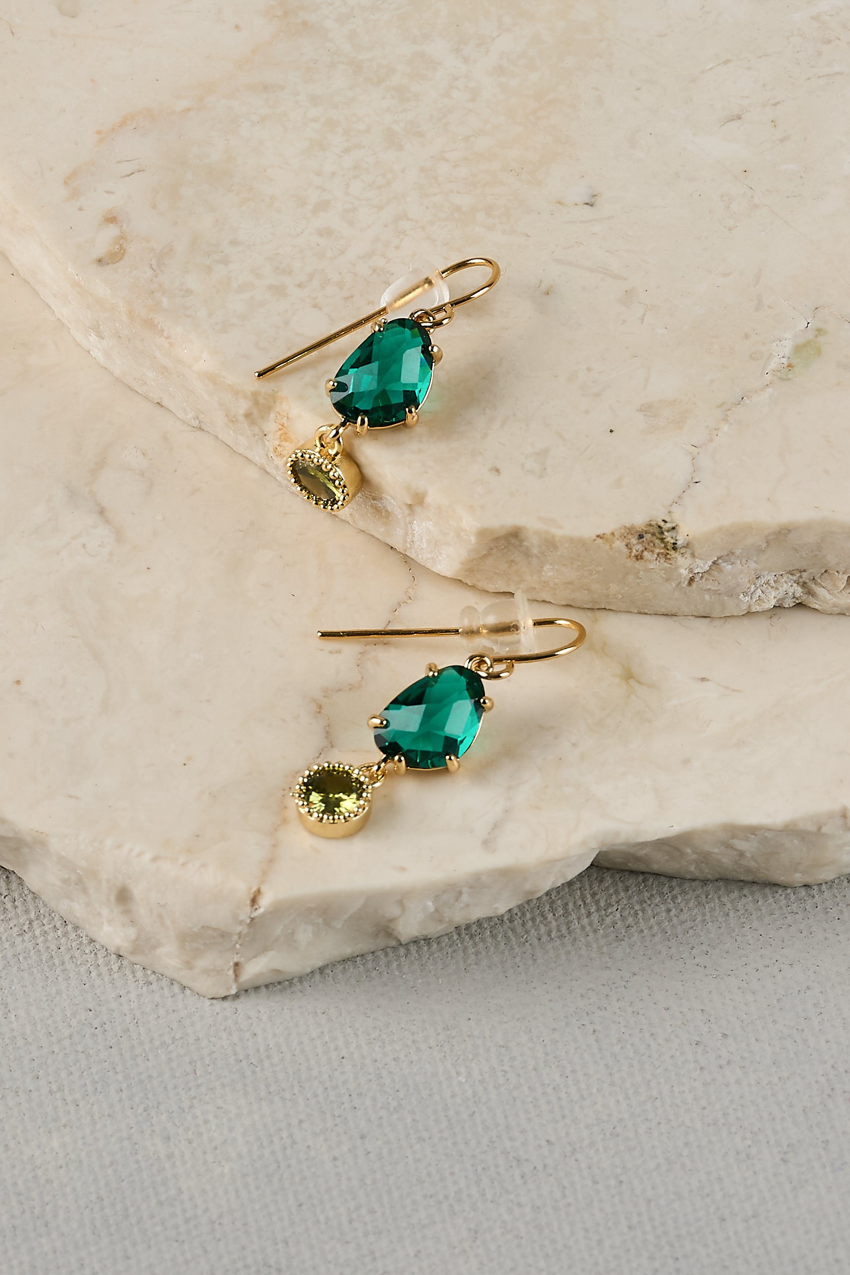 Two Tone Droplet Earrings - Emerald