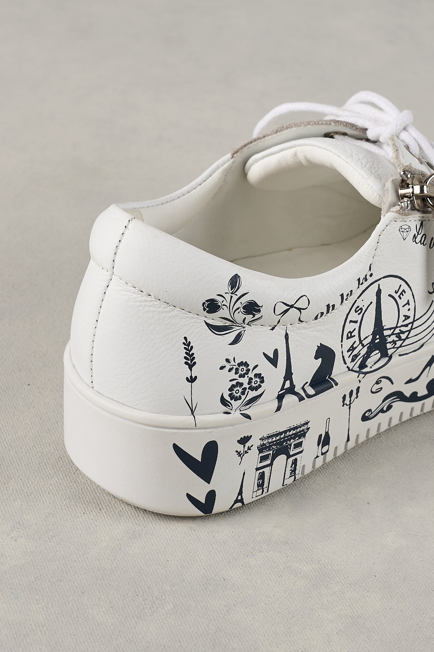 French Print Sneaker - White & Navy